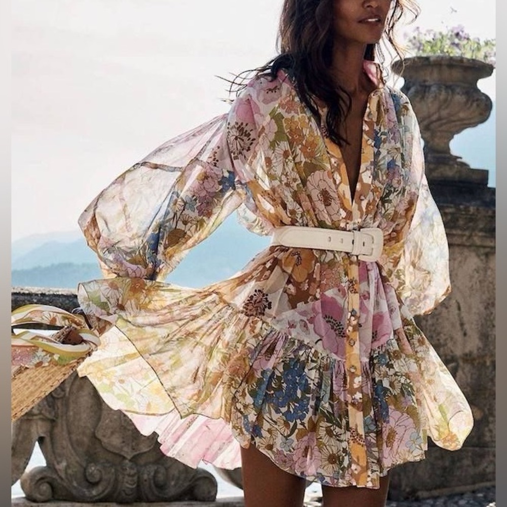 Zimmermann Floral Dress in Pink, Blue, Yellow